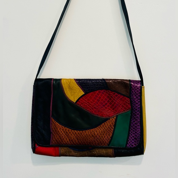 Carlos Falchi Vintage Leather Bag Patchwork EUC - Picture 7 of 11